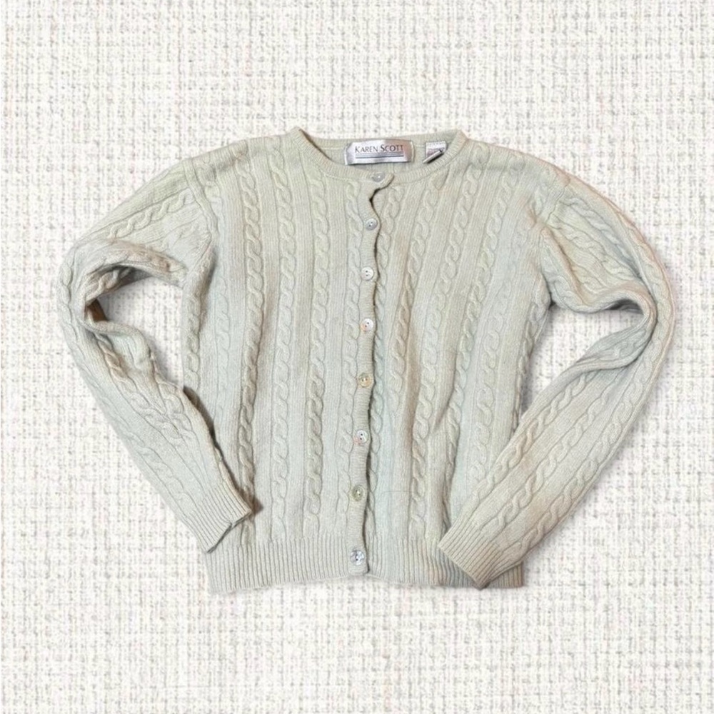 Karen Scott Vintage Cream Cable Knit Button Cardigan – Size S
